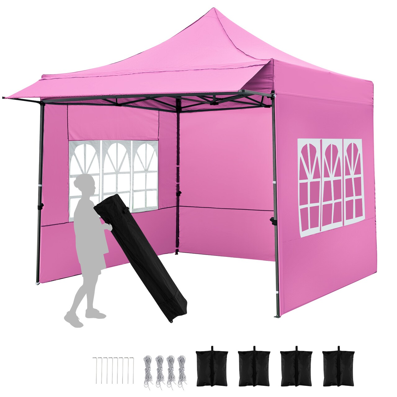 Heavy Duty 10x10 FT Instant Gazebo Tent with Awning, 3 Sidewalls, Sturdy Metal Frame, Adjustable Heights Outdoor Shelter for Camping and Events